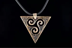 Unique Pendant with Triskel Spiral Bronze Celtic Jewelry