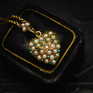 Victorian Diamond Pearl & Turquoise Heart Locket