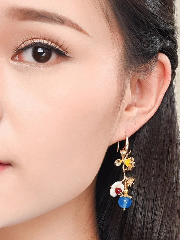 Vintage Asymmetric Plum Blossom Branch Earrings