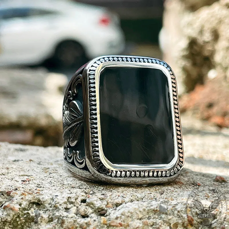 Vintage Feather Moon Pattern Stainless Steel Ring