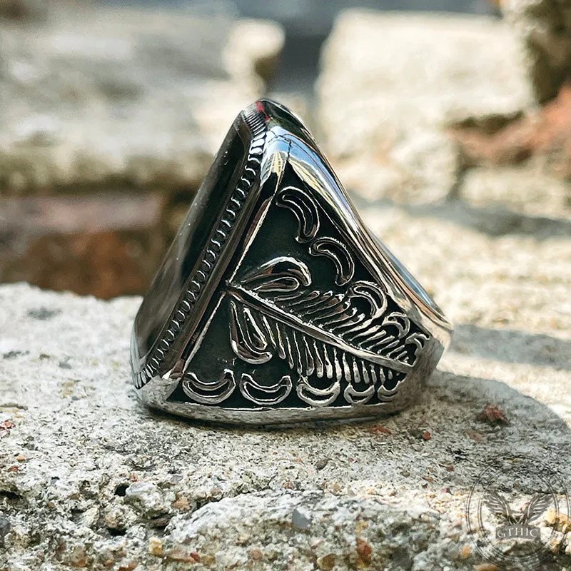 Vintage Feather Moon Pattern Stainless Steel Ring