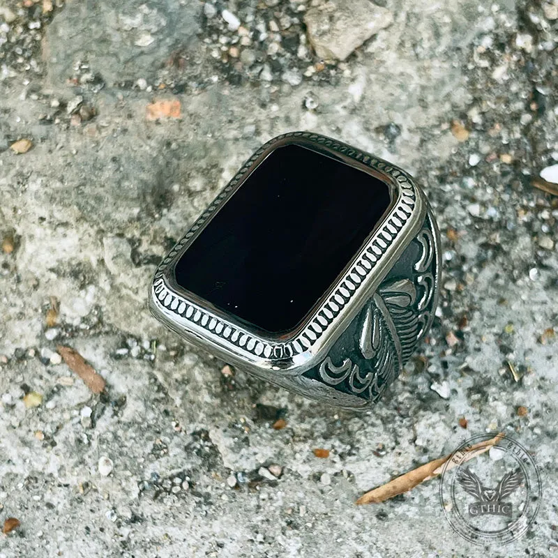Vintage Feather Moon Pattern Stainless Steel Ring