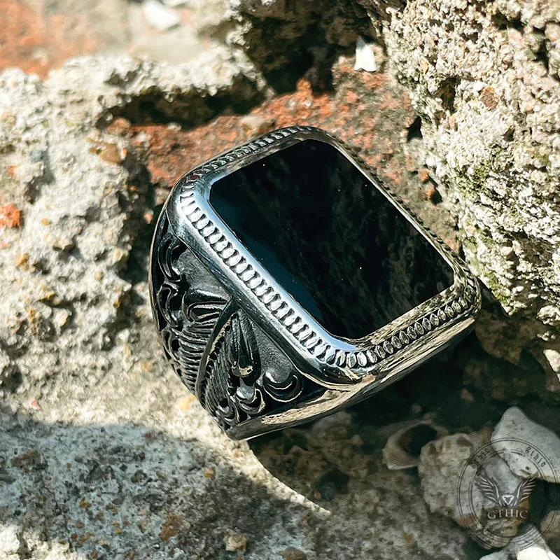 Vintage Feather Moon Pattern Stainless Steel Ring