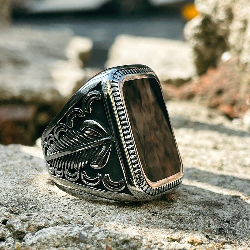 Vintage Feather Moon Pattern Stainless Steel Ring