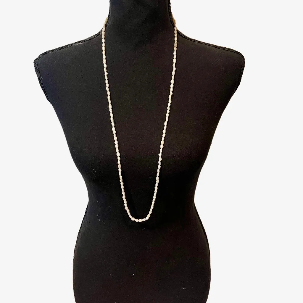 Vintage Long Single Strand Of Fresh Water Pearls Off White 36 Necklace
