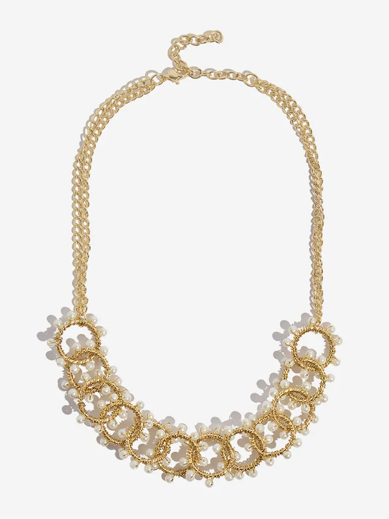 Westside Accessories Gold & White Pearl Linked Necklace