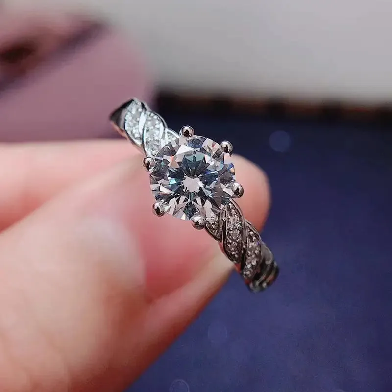 White Gold Plated Silver Moissanite Ring 1ct Center Stone