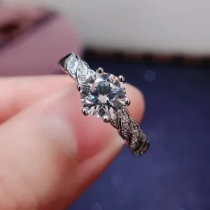White Gold Plated Silver Moissanite Ring 1ct Center Stone