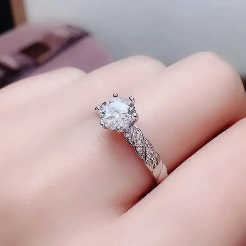White Gold Plated Silver Moissanite Ring 1ct Center Stone