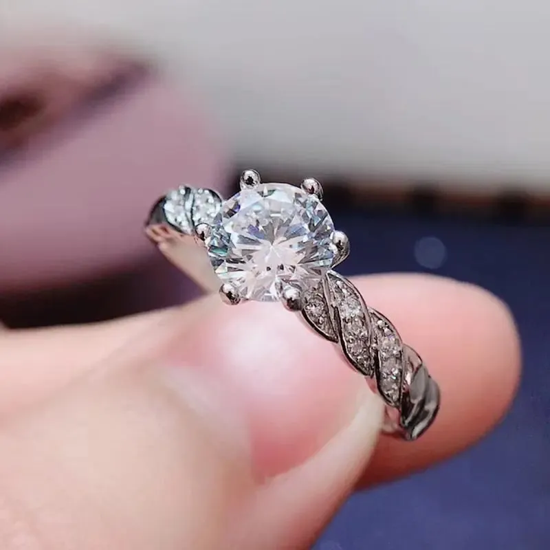 White Gold Plated Silver Moissanite Ring 1ct Center Stone