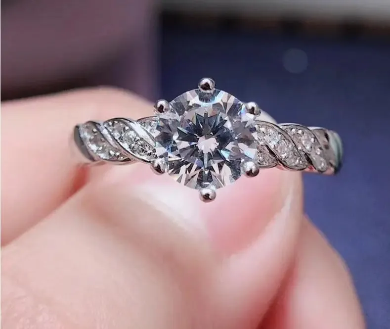 White Gold Plated Silver Moissanite Ring 1ct Center Stone