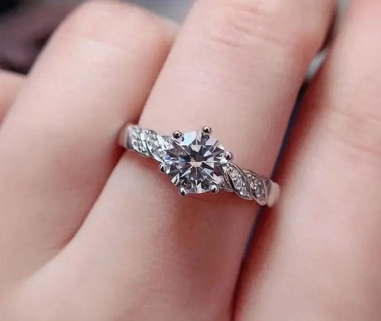 White Gold Plated Silver Moissanite Ring 1ct Center Stone