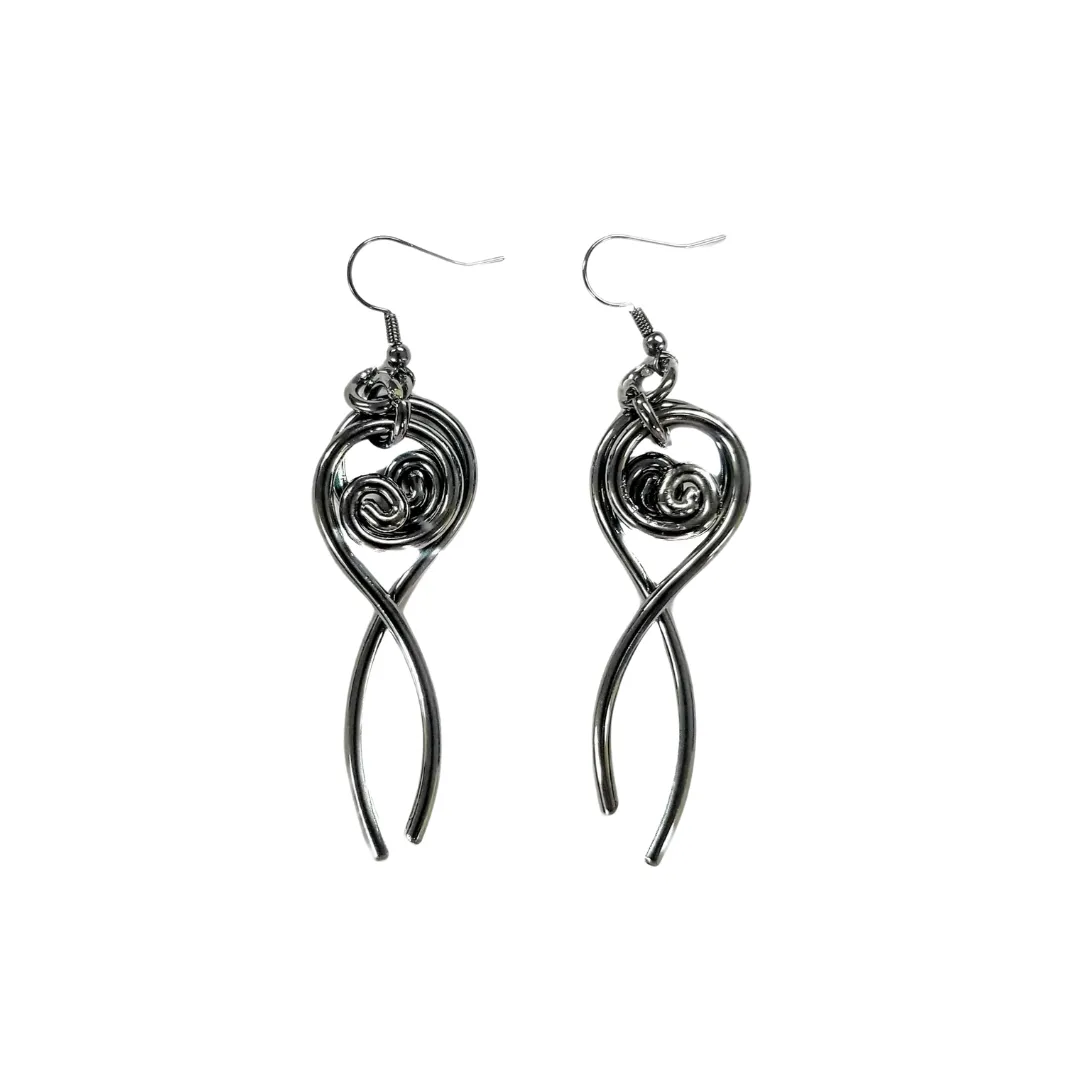 Wire Gunmetal Swirl Artistic Earrings