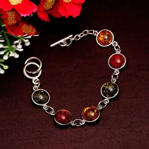 Women/Lady's Vintage Retro Silver Plated Bohemia Colorful amber Gem Round Bracelets & Bangles Jewelry