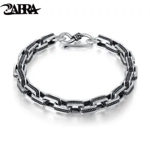 ZABRA Vintage Man Bracelet Retro Black Color Square 16-22cm Steampunk Biker Silver Bracelets Women 925 Sterling Silver Jewelry